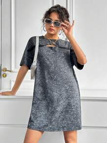 SHEIN Teenager Mädchen Gestricktes zerrissenes Cut Out lässiges Kurzarm-Kleid mit lockerer Passform