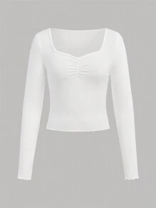 SHEIN Girlism Áo thun dài tay nhún bèo thường ngày cho bé gái tuổi teen mua 1 tặng 2 3 món/bộ - Nhiều màu - Xem 9