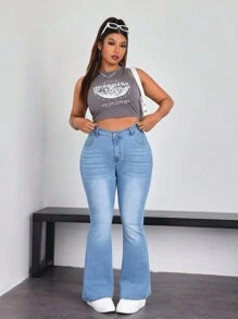 SHEIN EZwear Plus Size Simple Casual Flare Leg Jeans