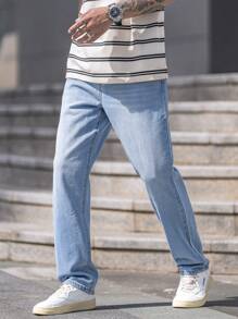 Manfinity Homme Men Slant Pocket Straight Leg Jeans - Medium Wash - View 5