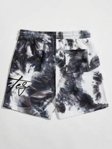 Manfinity VCAY Pantalones cortos rectos y sueltos con efecto tie-dye para hombre, verano - Blanco y Negro - Ver 2