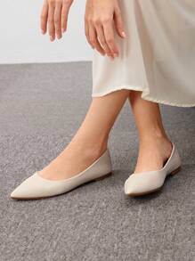 CUCCOO BIZCHIC Giày ba lê mũi nhọn tối giản cho kỳ nghỉ hè Giày giảm giá mùa hè Giày cơ bản thanh lịch Giày công sở giản dị Giày công sở sang trọng Giáng sinh Mùa thu Năm mới Ngày lễ - Màu be - Xem 7