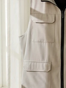 Manfinity Homme 男士春秋休闲纯色工作服背心 - 卡其色 - 查看 5