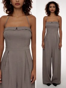 Forever 21 Fall & Winter Women's  Business  Casual Wide Leg Women  Jumpsuit Office Wear/Going Out Overalls Outfits - Grey - View 9