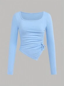 SHEIN Girlism Áo thun dài tay nhún bèo thường ngày cho bé gái tuổi teen mua 1 tặng 2 3 món/bộ - Nhiều màu - Xem 5