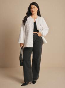 Elaquor Plus Size Herfst Casual Geborduurd Gewatteerd Jasjeold Money,Uitgaansoutfits