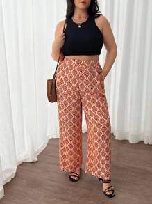 SHEIN Frenchy Plus Size Women's Printed Casual Pants - Multicolor - View 2