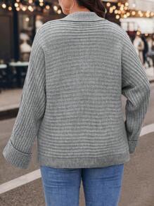 SHEIN LUNE Plus Size Turn-Down Collar Loose Pullover Sweaterbusiness Casual Woman,Holiday Outfits,Country Tops - Grey - View 2