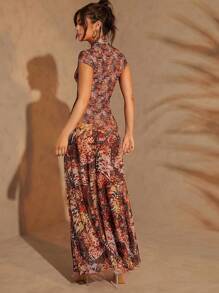 Hauture Abstract Butterfly Animal Print Midi Dress - Multicolor - View 2