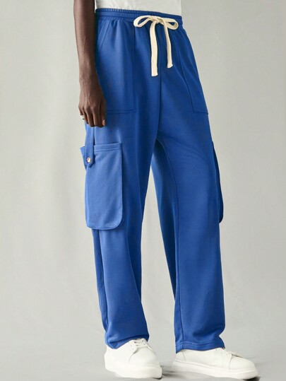 Manfinity VCAY Pantalones rectos holgados casuales de punto con cintura elástica para moda diaria de hombre