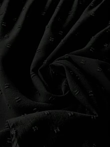SHEIN LUNE 大码女式纯色简约休闲提花衬衫 - 黑色 - 查看 5