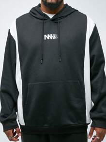 Manfinity VCAY Plus Size Men's Leisure Patchwork Loose Raglan Sleeve Hooded Sweatshirt, Suitable For Autumn & Winter