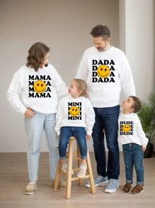 SHEIN 1pc Men's Basic Round Neck Sweatshirt With Fashionable Casual Smiling Face Expression, Letter Printed Design For Autumn & Winter - White - View 4