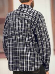 Manfinity Homme Retro American Style Men's Plaid Loose Fit Denim Shirt - Dark Wash - View 2