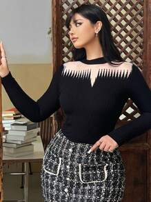 Flirla Plus Size Casual Long Sleeve Pullover Sweater Knit Pullover Fall Winter - Black - View 5