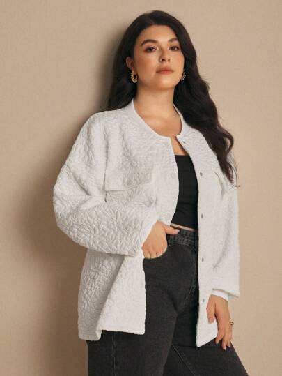 Elaquor Plus Size Autumn Casual präglad quiltad jacka för pengar, gå ut outfits