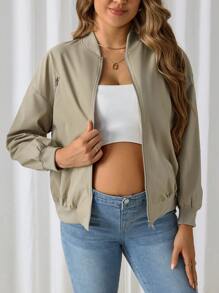 SHEIN Abrigo de maternidad liso y sencillo de manga larga - Albaricoque - Ver 3
