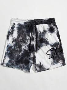 Manfinity VCAY Pantalones cortos rectos y sueltos con efecto tie-dye para hombre, verano - Blanco y Negro - Ver 1