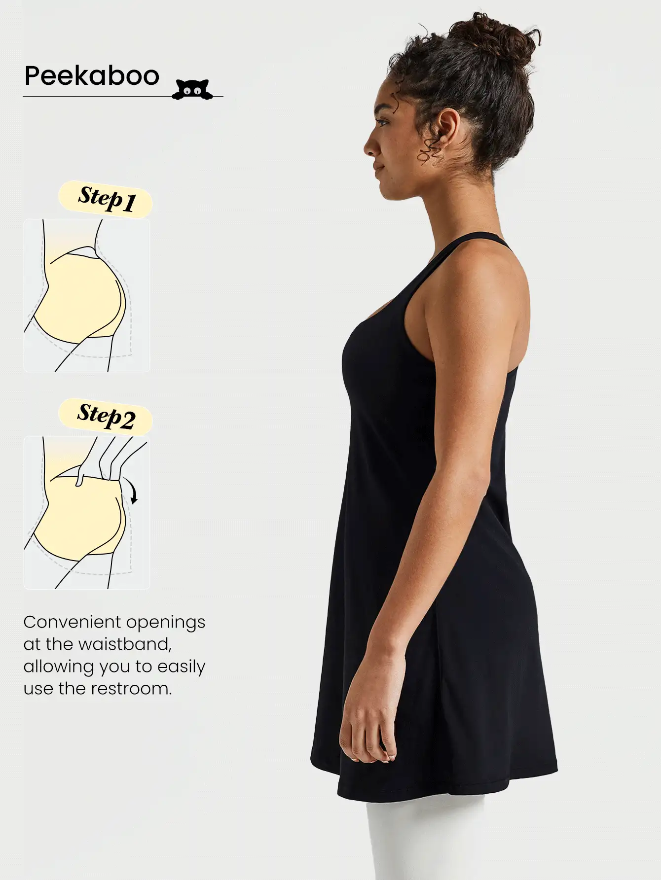 GLOWMODE FeatherFit™-Air Peekaboo Everyday Built-In Shorts Pocket Anti-Slip Dress Light Support Low Impact Yoga Pilates Studio Spring Dress Quick Dry Moisture Wicking - Black - View 2