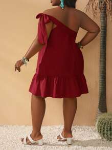 Slaydiva Váy mùa hè viền cao thấp bất đối xứng cỡ lớn màu vàng - Màu Đỏ Sâu - Xem 2