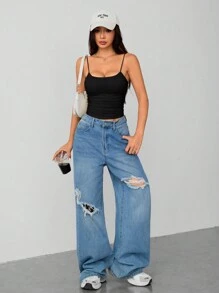 SHEIN PETITE Camiseta básica ajustada de cuello redondo, blanca, transpirable para mujeres; Camisetas de tirantes negras sin sujetador para mujer