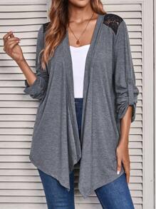 EMERY ROSE 女士长袖卷边纯色简约前开休闲开衫 - 彩色 - 查看 4