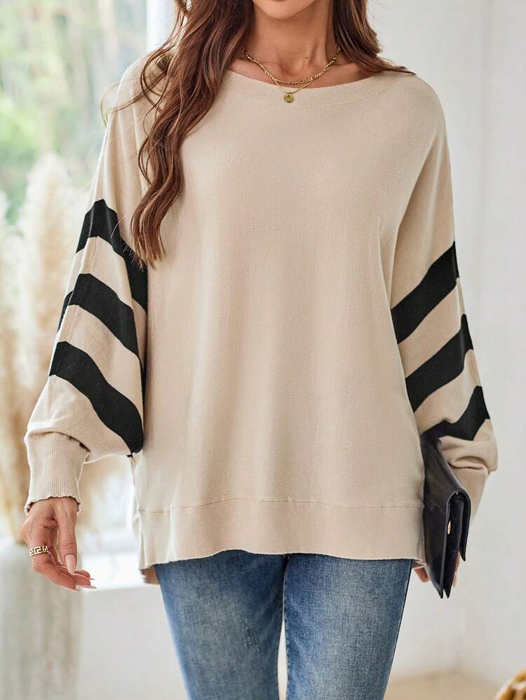 EMERY ROSE Women's Fall Loose Fit Batwing Long Sleeve Round Neck Sweater Casual Daily Wear - Multicolor - View 6