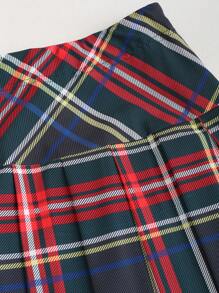 SHEIN Unity Váy kẻ sọc nữ thời trang xu hướng thiết kế kẻ sọc xếp li - màu đen - Xem 4