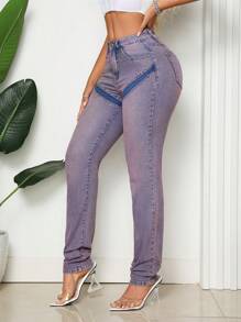 SHEIN SXY Jeans de mezclilla casual sencillo desgastado para mujer