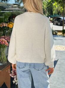 EURMUSE Women Handmade Strawberry Accessory Front Button Drop Shoulder Cardigan - Dusty Pink - View 3