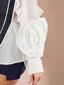 Hauture Layered Lapel Ruffle Sleeve Blouse - Dark Grey - View 5