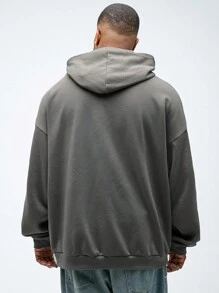 Mainfolk Plus Size Men's Casual Drop Shoulder Hooded Knit Loose Sweatshirt For Autumn And Winter - Grey - View 3