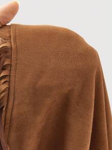 SHEIN MOD Chaqueta para mujer de talla grande con cuello, manga larga, patchwork, flecos