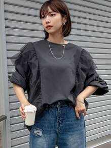 FRIFUL Women's Oversized Tulle Patchwork Fleece Sweatshirt,Long Sleeve Tops,Fall Women Clothes,Winter