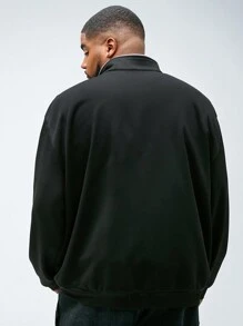 Manfinity NXTstreet Men's Plus Size Casual Loose Knitted Drop Shoulder Zip-Up Long Sleeve Sweatshirt, Fit For Autumn & Winter
