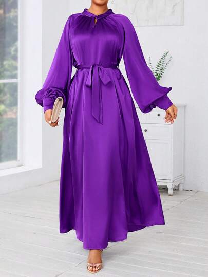 SHEIN Lady Plus Size Women's Elegant Purple Commuting Dress, Autumn Long Formal Evening Gown Fall Women Outfits Fall Dresses Going Out Outfits Prom Dress Concert Women Outfit
