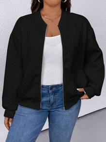 Chaqueta de béisbol casual de unicolor de manga larga para mujer de talla grande, para primavera y otoño, en color negro