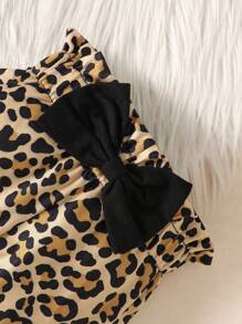 SHEIN 3pcs Baby Girls Cute Leopard Print Long Sleeve Ruffle Letter Bow Bodysuit And Long Pants Set - Black - View 6