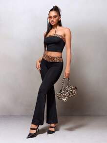 SHEIN X Lucía Bellido SHEIN ICON Women's Fashion New Sweet & Cool Y2K Heart Decor Vintage Motorcycle Tote Bag, Suitable For Girls, Street, Y2k, Retro Style, Top Handle, Shoulder Bag, Leopard Print, Animal Print, Heart, Biker Style, Bag For School, Teenagers