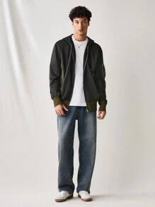 Manfinity VCAY Sudadera con capucha de tipo parca informal casual de punto holgada con parches para hombre joven