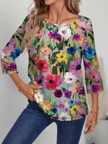 EMERY ROSE Women's Casual Simple All-Over Printed Long Sleeve Blouse - Pink - View 5