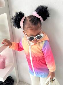 Wildeya Babymeisje Herfst Capuchon Verdikte Pluche Voering Ombre Kleur Sport Casual Elegante Jas