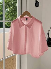 Comfortcana Women Pink Woven Cropped Shirt - Pink - View 4