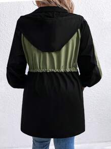 SHEIN LUNE Plus Size Military Green Patchwork Outdoor Casual Cinched Waist Fashionable Jacket Winter Fall Autumn - Multicolor - View 2