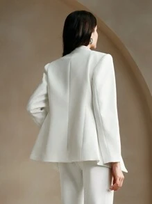 Anewsta Women's Personalized Lace Patched Business Casual Blazer Jacket, Spring Autumn - White - View 6