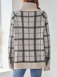 EMERY ROSE Women's Turtleneck Long Sleeve Jacquard Plaid Sweater - Multicolor - View 2