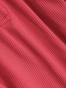 DAZY Nữ Xuân Thu Colorblock Nút Nửa Túi Tay Dài Có Gân Slim Fit Áo Thun - Nhiều màu - Xem 3