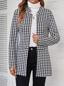 EMERY ROSE Women's Plaid Casual Jacket For Spring And Autumn - Black and White - View 4