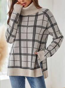 EMERY ROSE Women's Turtleneck Long Sleeve Jacquard Plaid Sweater - Multicolor - View 4