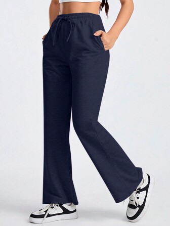 Streetz SHEIN Sport Damen Lässig Einfarbige Jogginghose mit Kordelzug Bund
